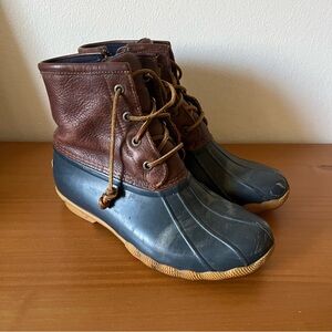 Sperry duck boots, navy and brown